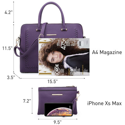 Women Slim Purse Vegan Leather Work Bag Tote with Matching Clutch Dasein - Dasein Bags