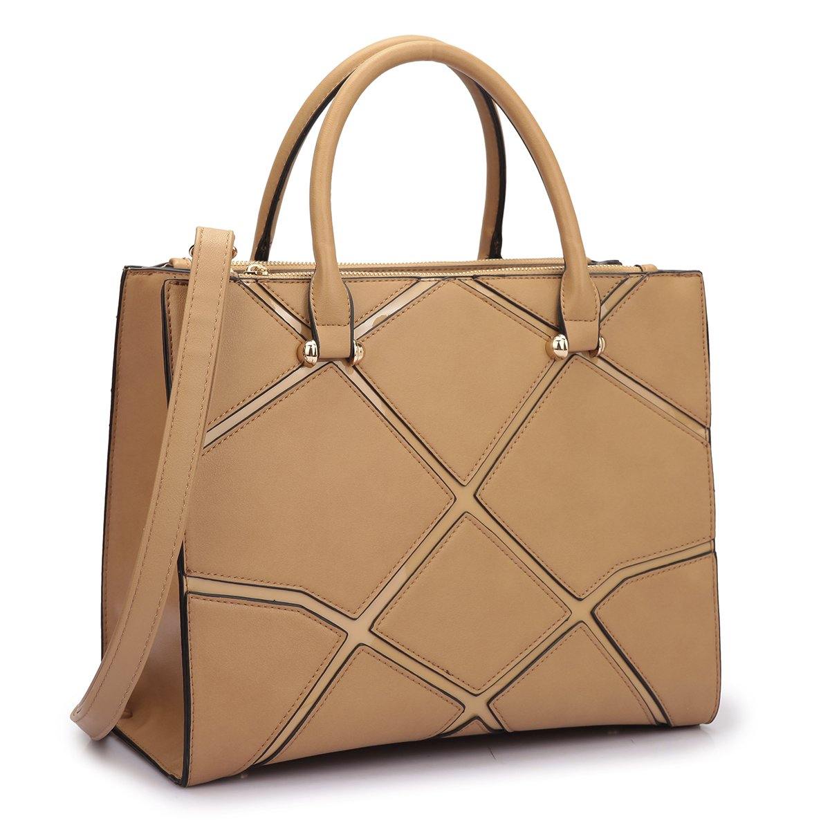 Dasein Medium Classic Satchel with Front Crosshatch patch Design - Dasein Bags