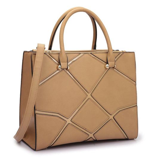 Dasein Medium Classic Satchel with Front Crosshatch patch Design - Dasein Bags