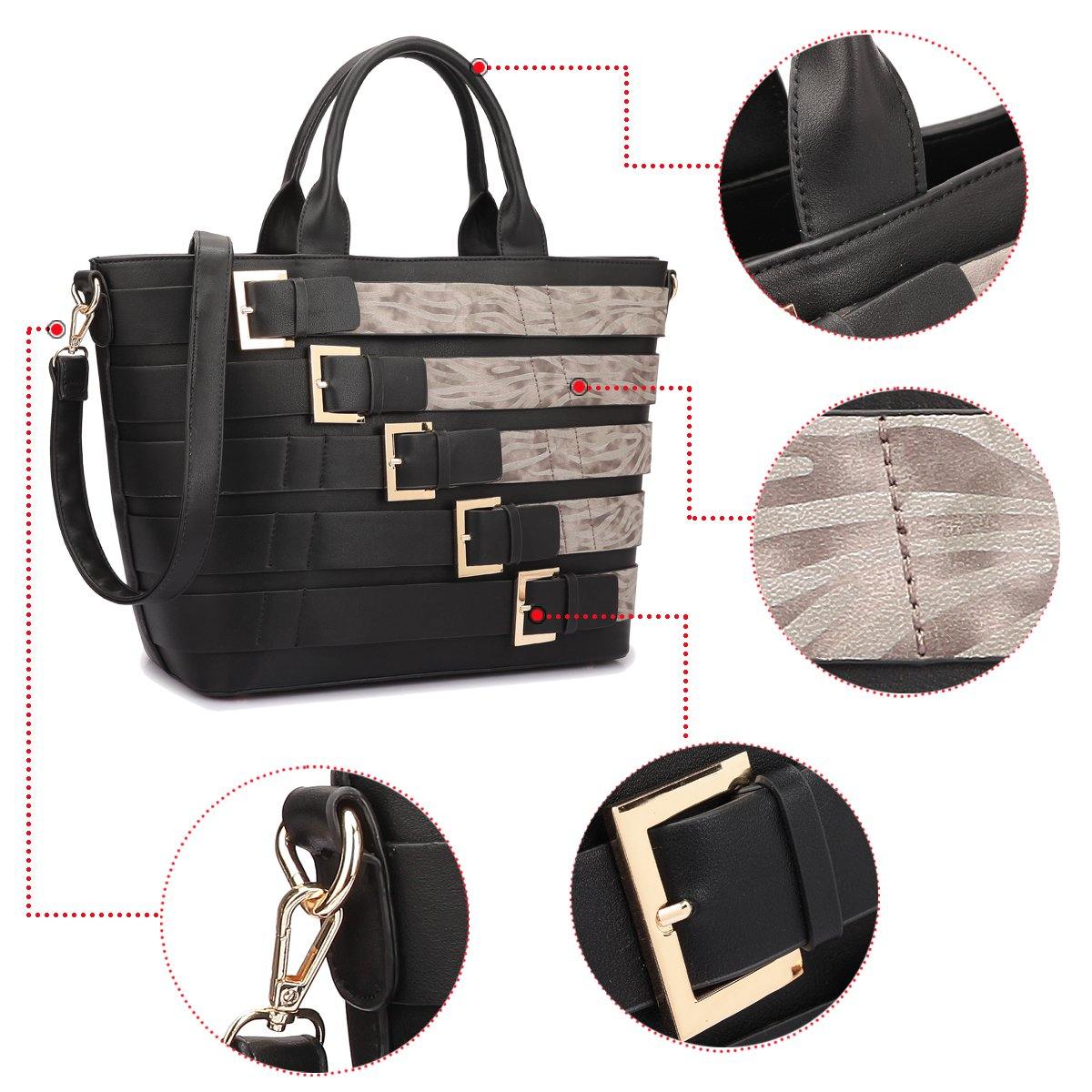 Buckles Two-Tone Tote Handbag - Dasein Bags
