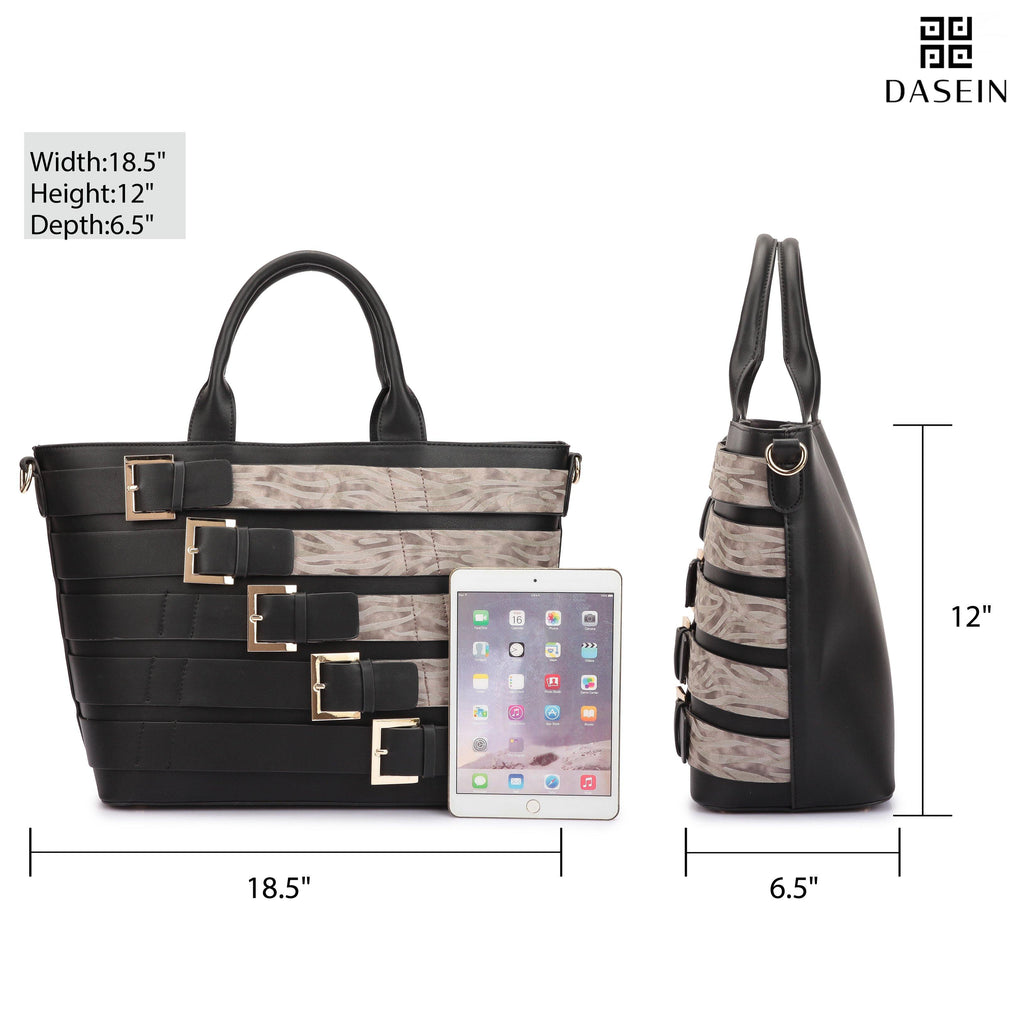 Buckles Two-Tone Tote Handbag - Dasein Bags