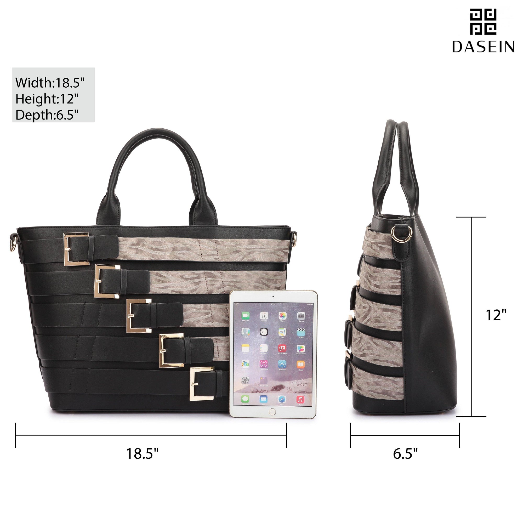 Buckles Two-Tone Tote Handbag - Dasein Bags