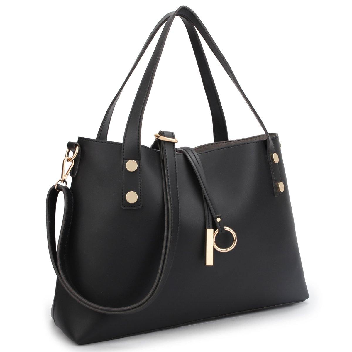 Dasein Faux Leather Soft Tote with Detachable Cross body Flowery Bucket Bag Inside - Dasein Bags