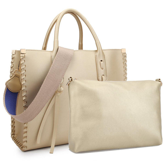 Medium Satchel with Decorative Side Stitch, Hanging Tassel and Matching Inner Pouch - Dasein Bags
