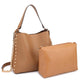 Dasein Classic Faux Leather 2-in-1 Hobo Bag with Studs design on both sides and with Matching Accessory Bag inside