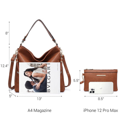 Women Concealed Carry Purses Handbags Faux Leather Hobo with Matching Clutch - Dasein Bags