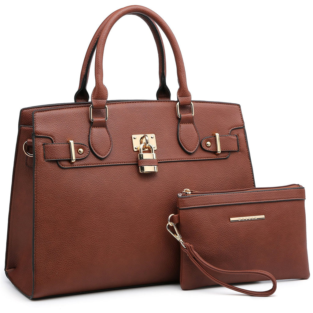 Classic Padlock Handbag with Matching Wallet-Handbags & Purses-Dasein Bags