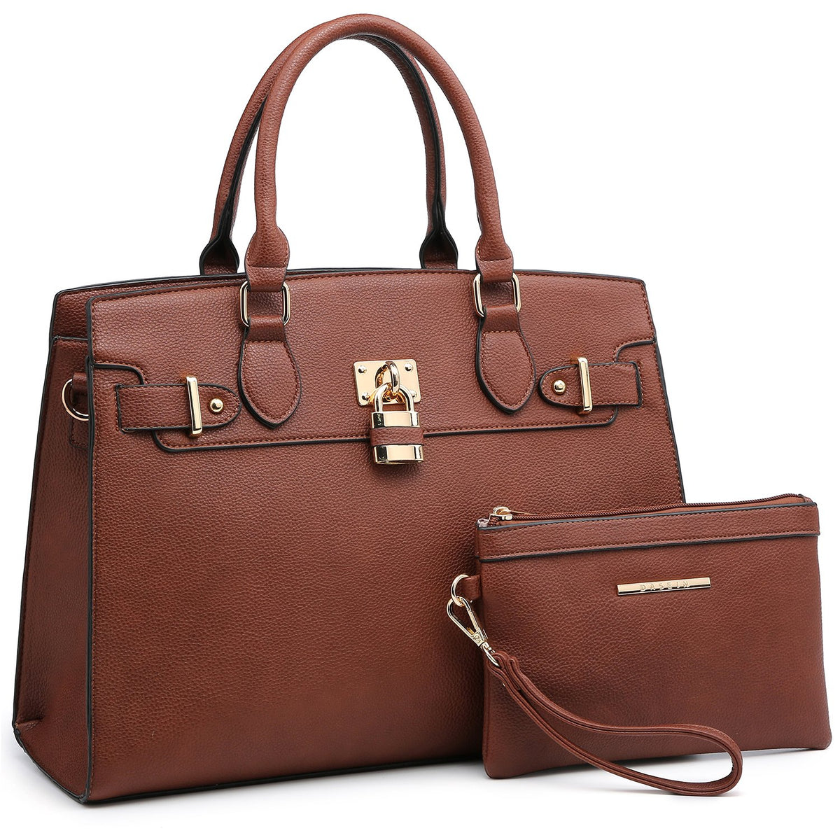 Classic Padlock Handbag with Matching Wallet-Handbags & Purses-Dasein Bags