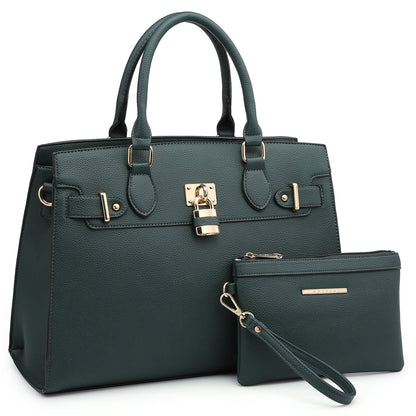 Classic Padlock Handbag with Matching Wallet-Handbags & Purses-Dasein Bags