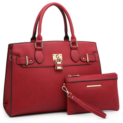 Classic Padlock Handbag with Matching Wallet-Handbags & Purses-Dasein Bags