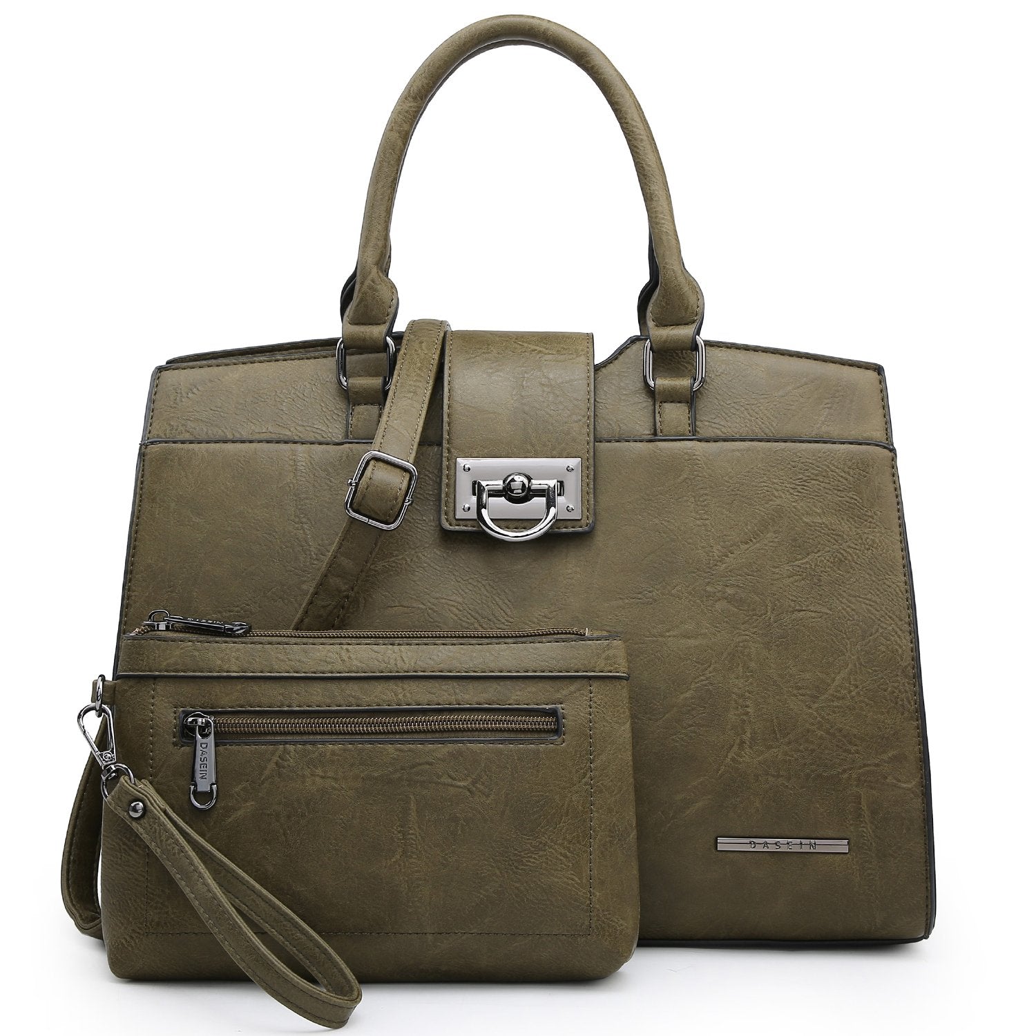 Solid-Color Satchel Handbag with Matching Wallet-Handbags & Purses-Dasein Bags