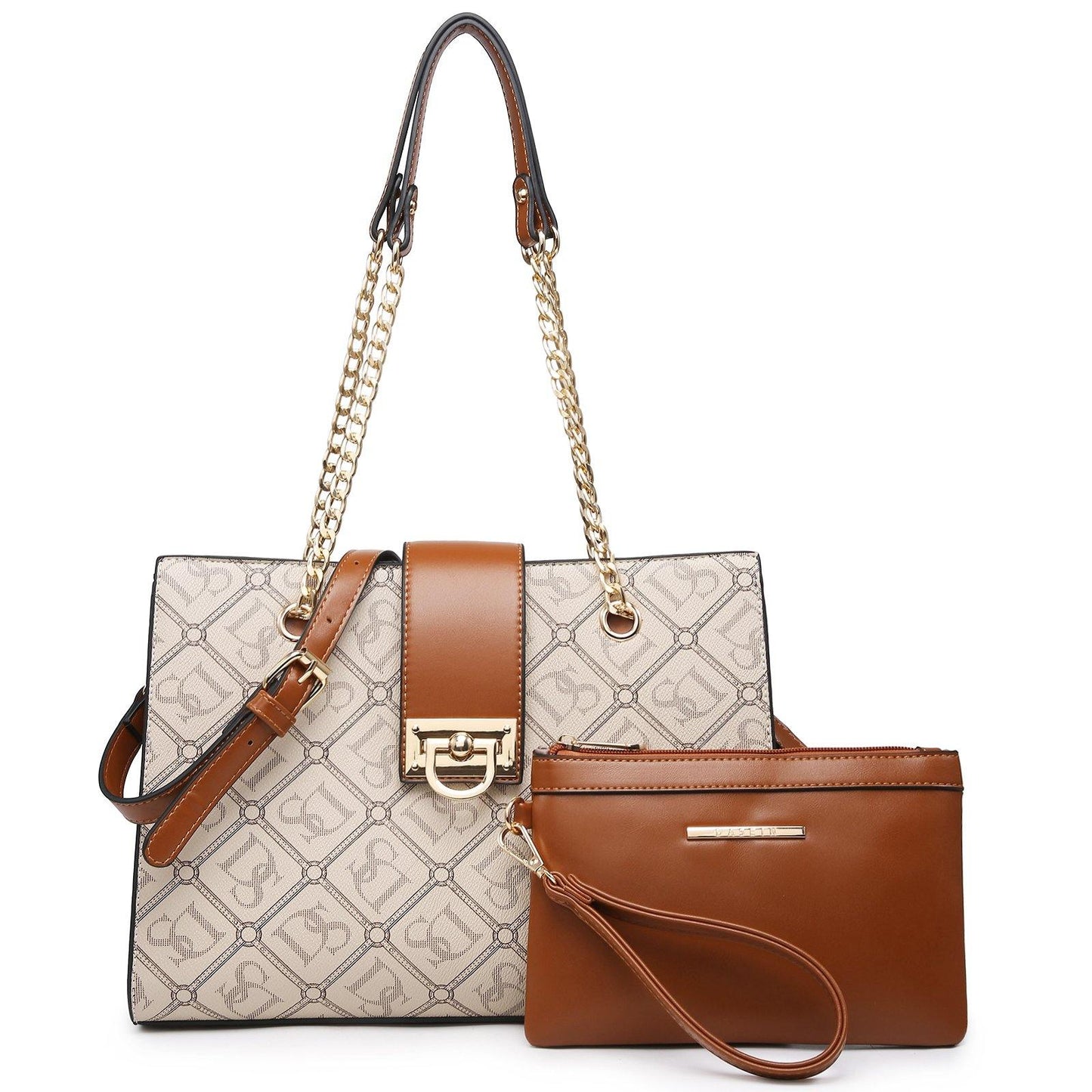 Women Fashion Chain Fashion Belt lock Tote Bags With Matching Clutch Dasein - Dasein Bags