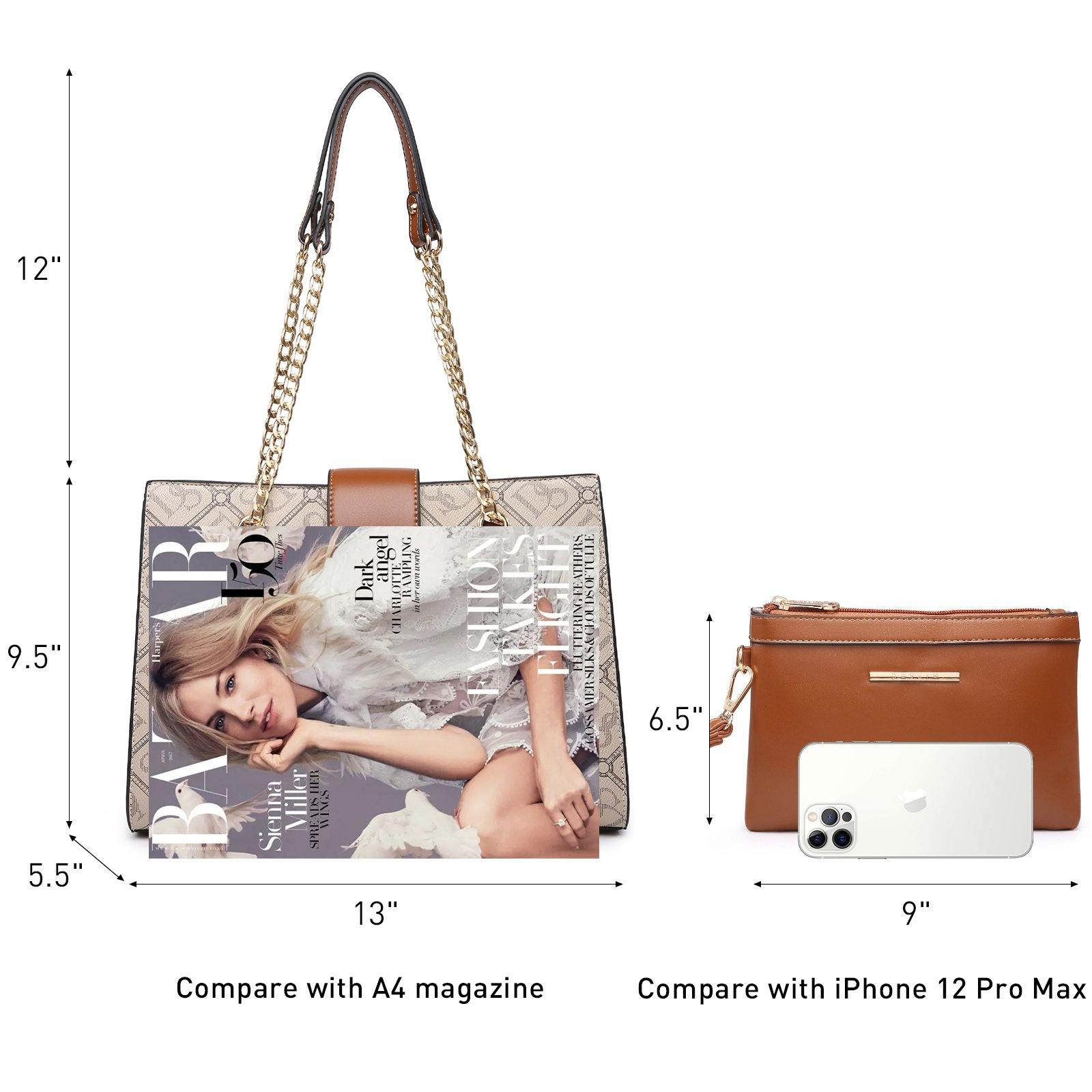 Women Fashion Chain Fashion Belt lock Tote Bags With Matching Clutch Dasein - Dasein Bags