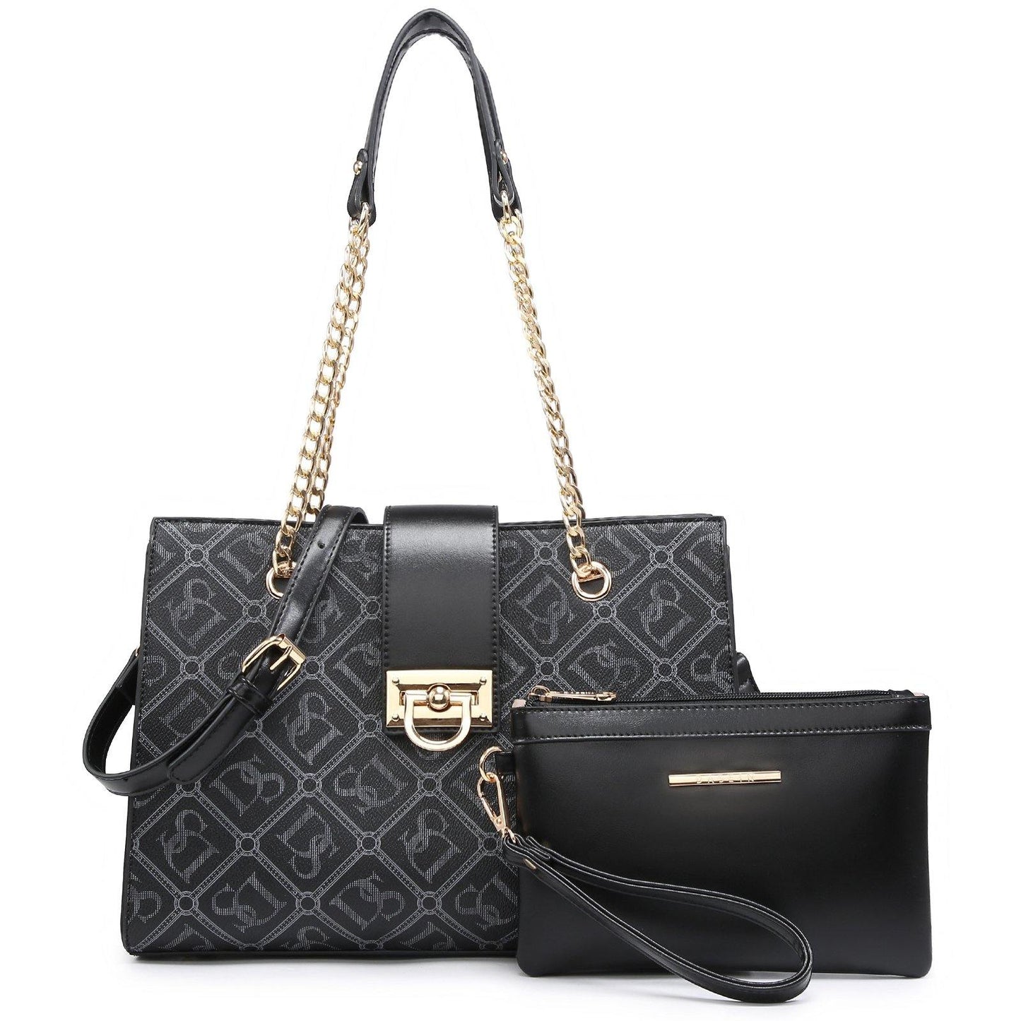 Women Fashion Chain Fashion Belt lock Tote Bags With Matching Clutch Dasein - Dasein Bags