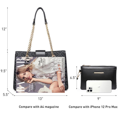 Women Fashion Chain Fashion Belt lock Tote Bags With Matching Clutch Dasein - Dasein Bags