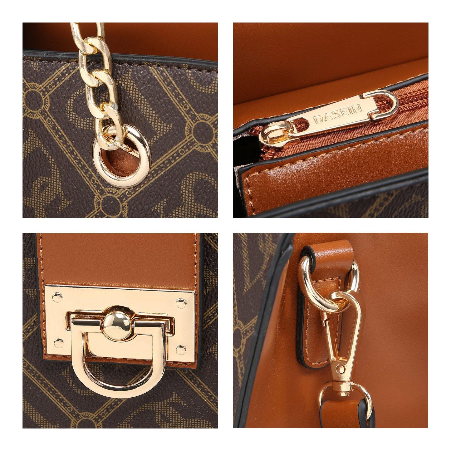 Women Fashion Chain Fashion Belt lock Tote Bags With Matching Clutch Dasein - Dasein Bags