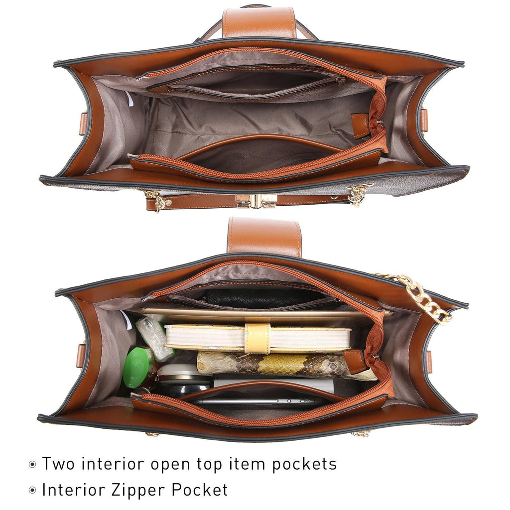 Women Fashion Chain Fashion Belt lock Tote Bags With Matching Clutch Dasein - Dasein Bags