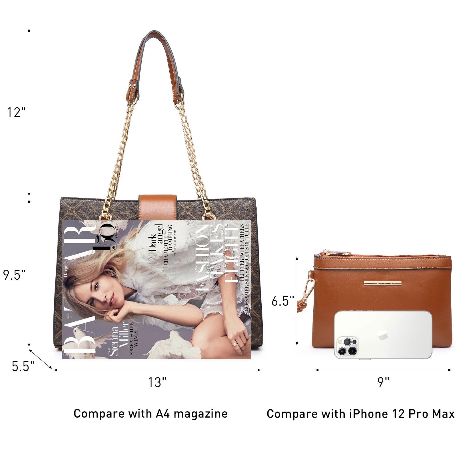 Women Fashion Chain Fashion Belt lock Tote Bags With Matching Clutch Dasein - Dasein Bags