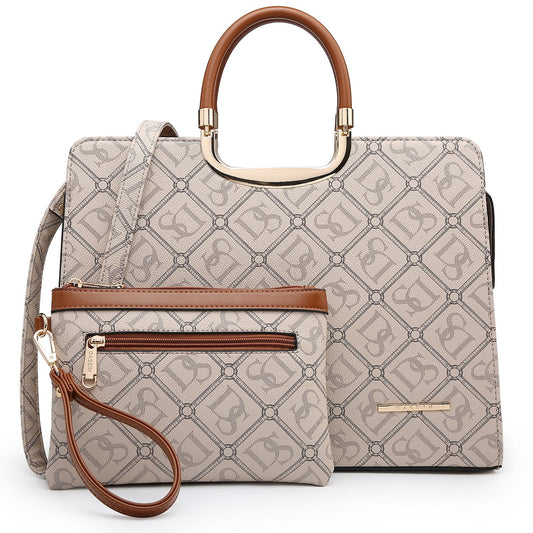 Monogram Briefcase with Matching Wristlet-Handbags & Purses-Dasein Bags