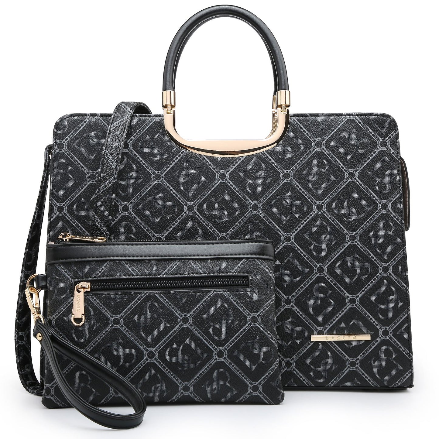 Monogram Briefcase with Matching Wristlet-Handbags & Purses-Dasein Bags