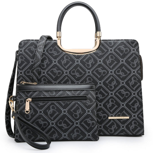 Monogram Briefcase with Matching Wristlet-Handbags & Purses-Dasein Bags