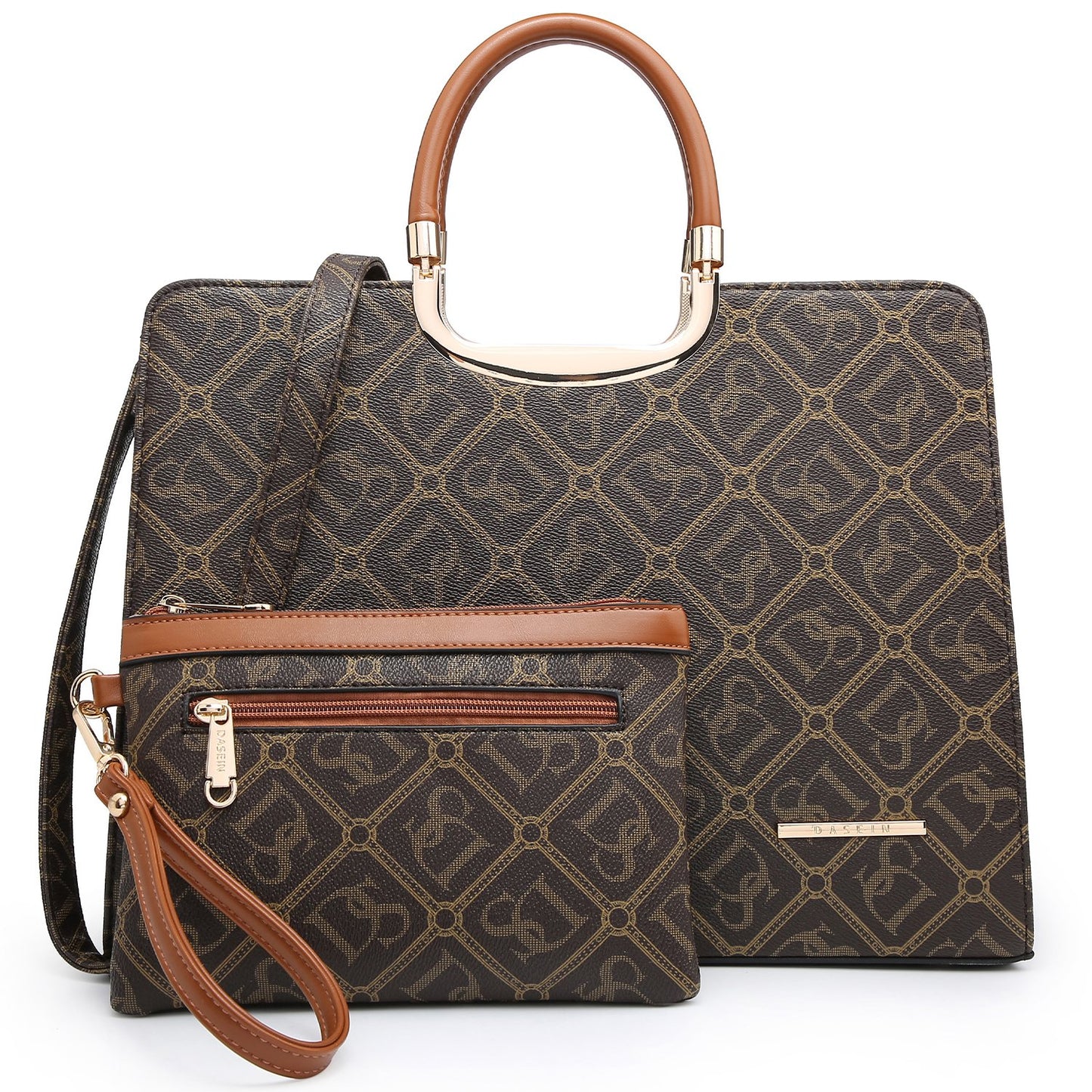 Monogram Briefcase with Matching Wristlet-Handbags & Purses-Dasein Bags