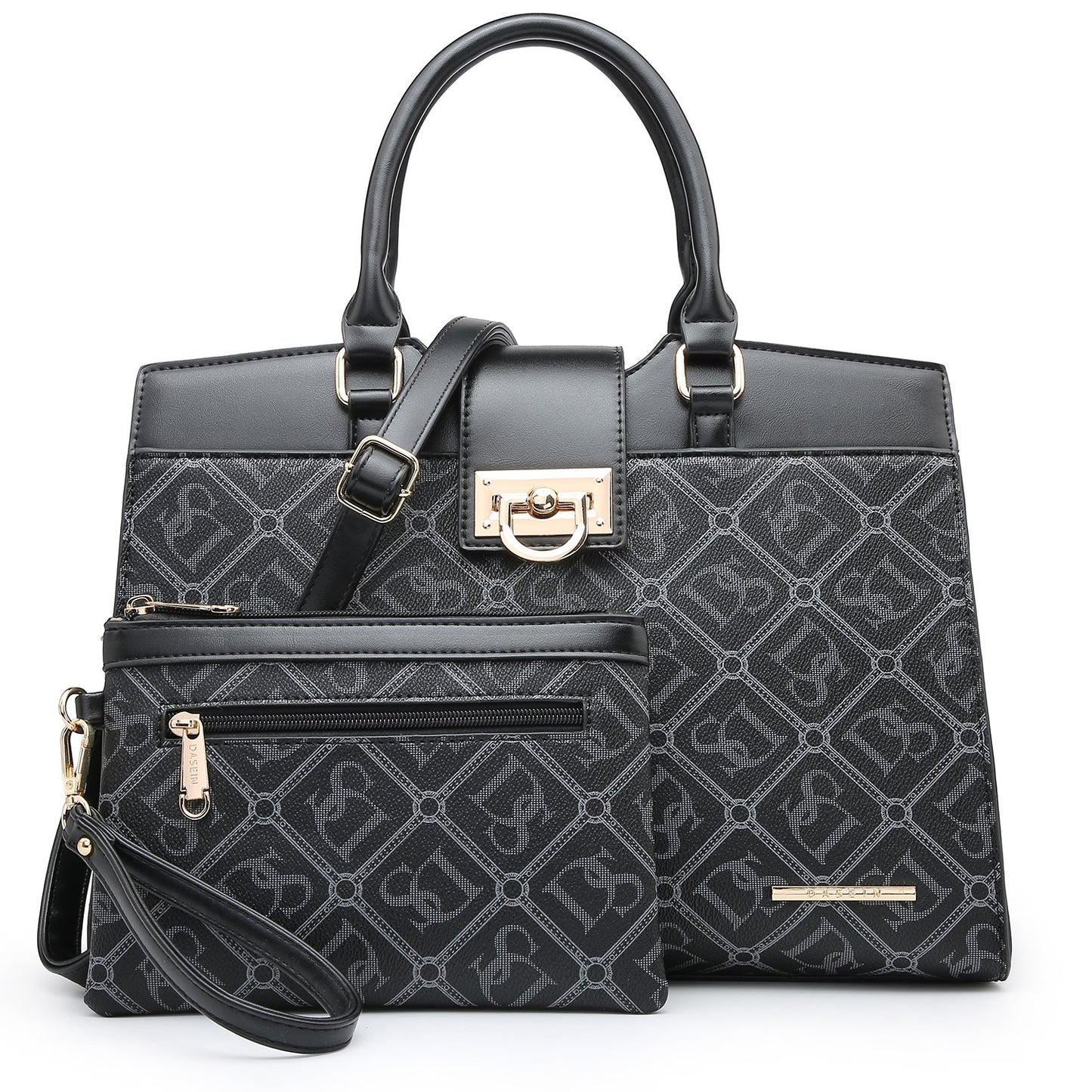 Monogram Flap Satchel with Matching Wristlet-Handbags & Purses-Dasein Bags