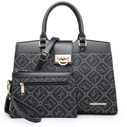 Monogram Flap Satchel with Matching Wristlet-Handbags & Purses-Dasein Bags