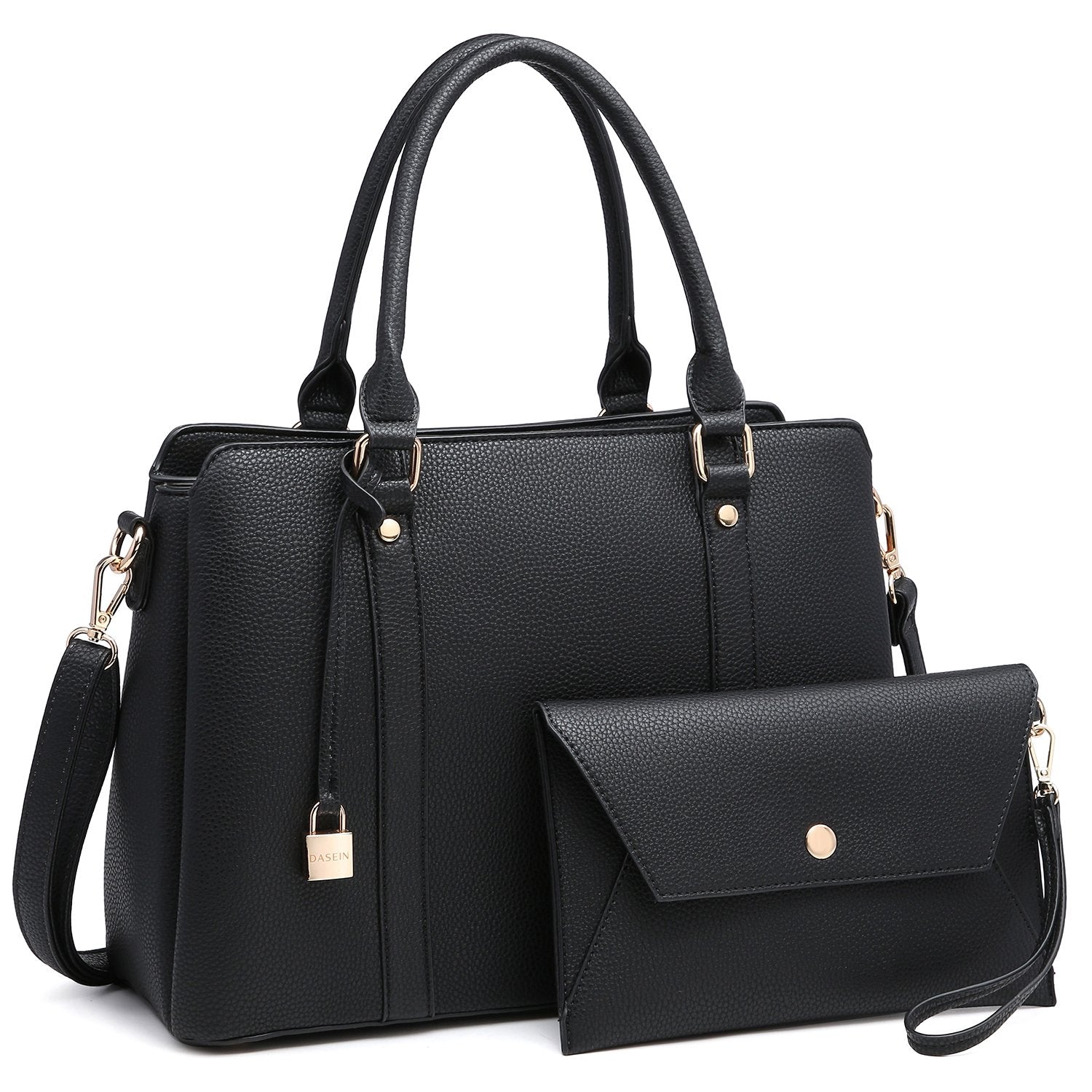 Two-Tone Padlock Satchel with Matching Wristlet-Handbags & Purses-Dasein Bags