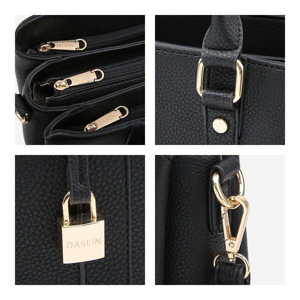 Two-Tone Padlock Satchel with Matching Wristlet - Dasein Bags