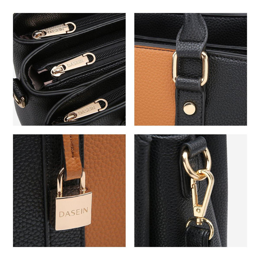 Two-Tone Padlock Satchel with Matching Wristlet - Dasein Bags