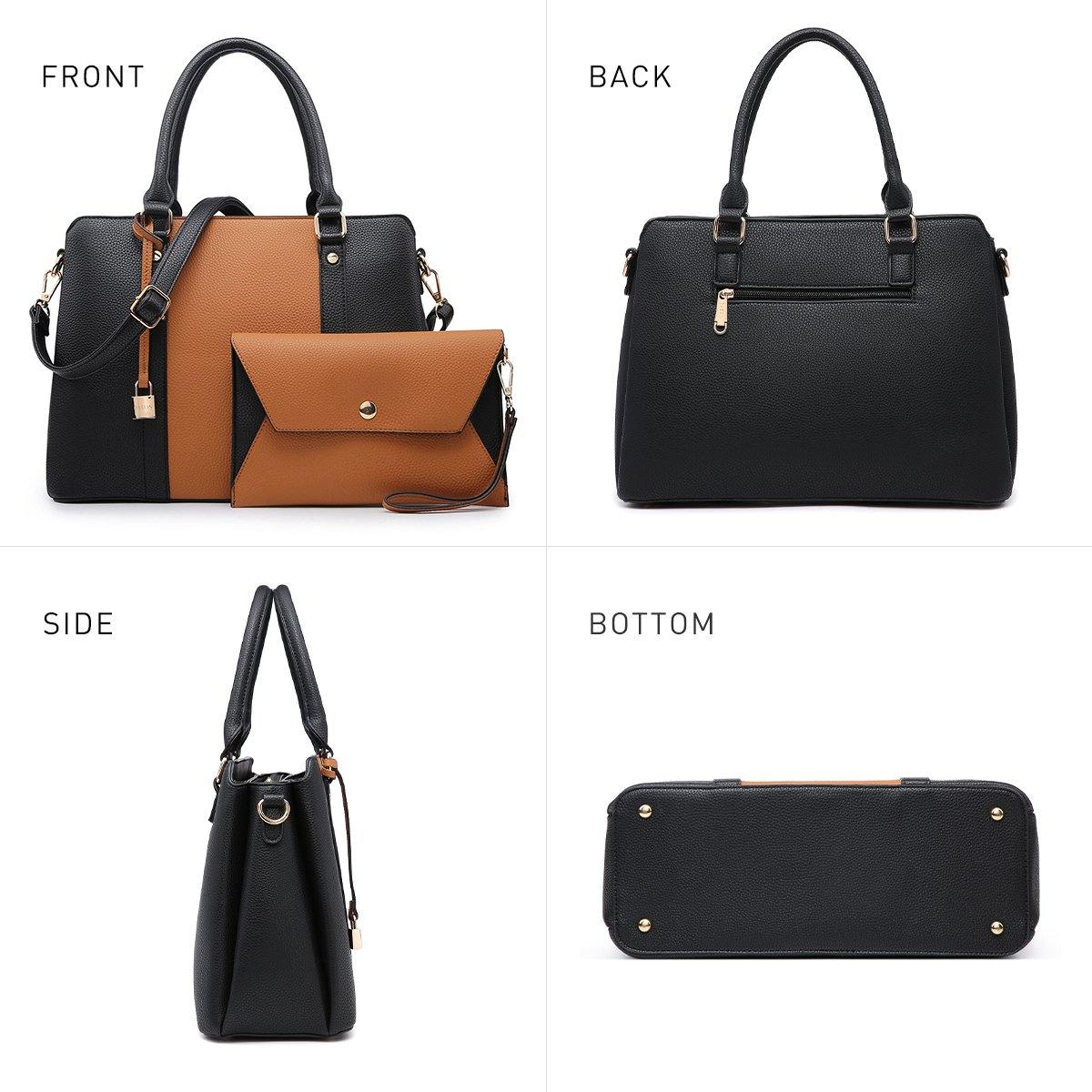 Two-Tone Padlock Satchel with Matching Wristlet - Dasein Bags