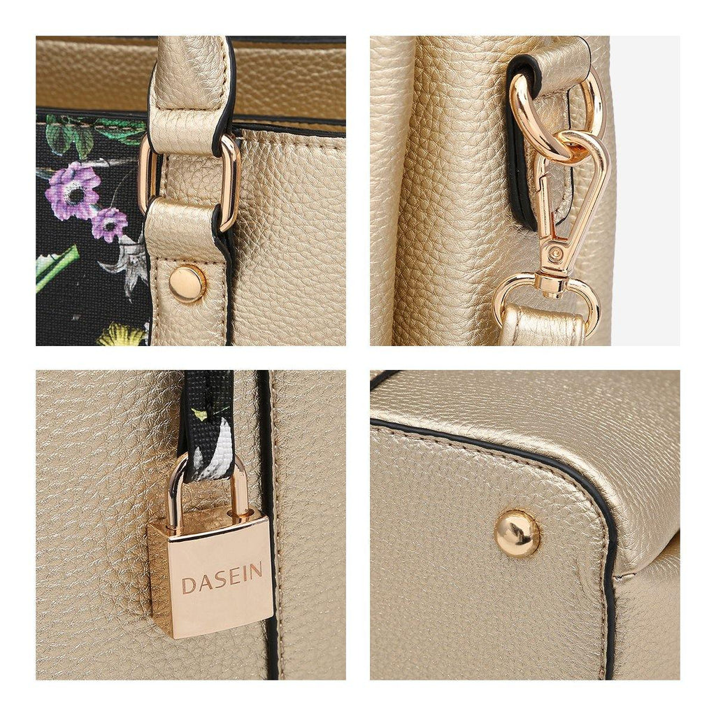 Two-Tone Padlock Satchel with Matching Wristlet - Dasein Bags