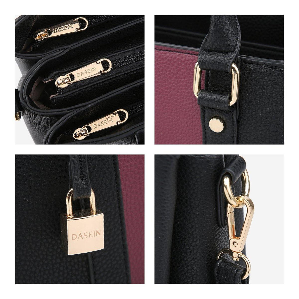 Two-Tone Padlock Satchel with Matching Wristlet - Dasein Bags