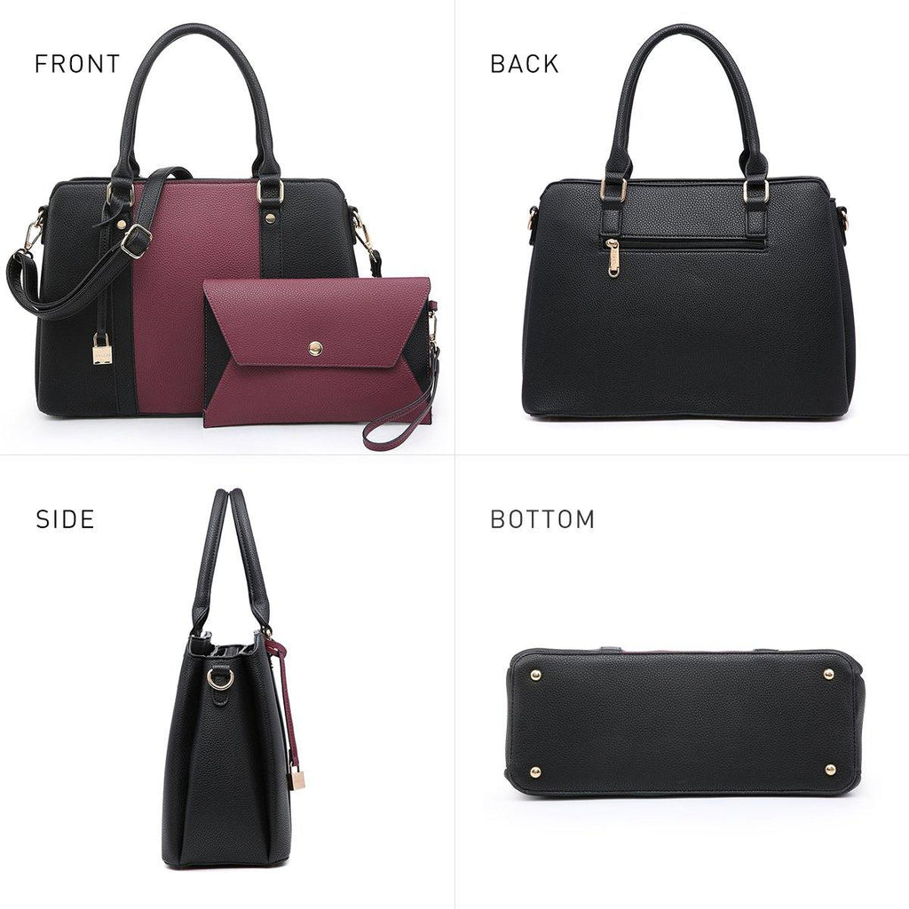 Two-Tone Padlock Satchel with Matching Wristlet - Dasein Bags