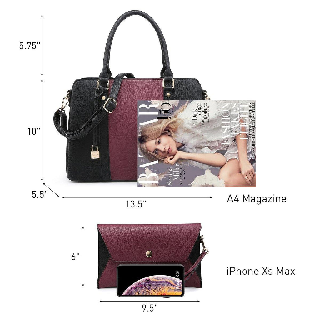 Two-Tone Padlock Satchel with Matching Wristlet - Dasein Bags