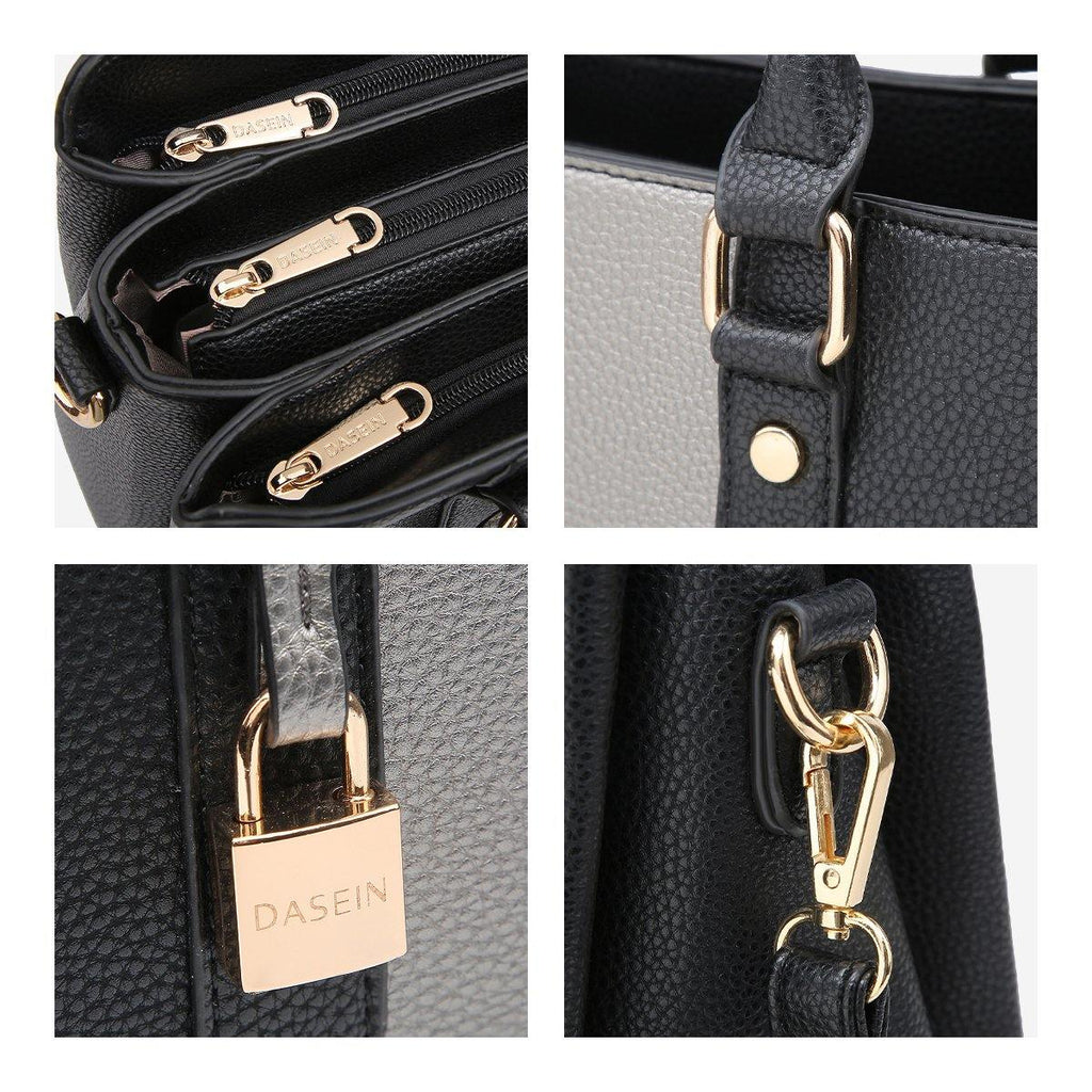 Two-Tone Padlock Satchel with Matching Wristlet - Dasein Bags