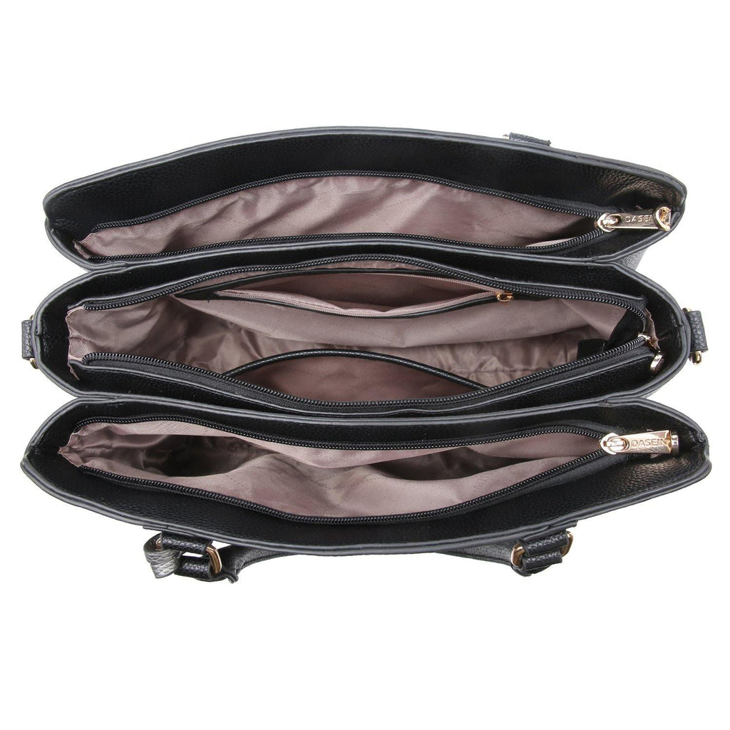 Two-Tone Padlock Satchel with Matching Wristlet - Dasein Bags