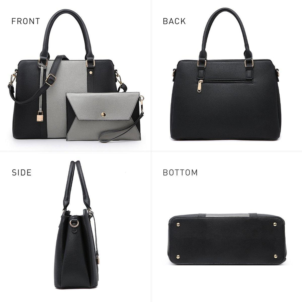Two-Tone Padlock Satchel with Matching Wristlet - Dasein Bags