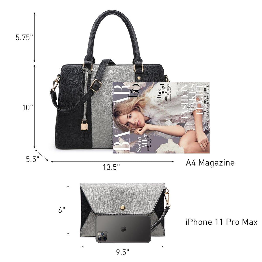 Two-Tone Padlock Satchel with Matching Wristlet - Dasein Bags