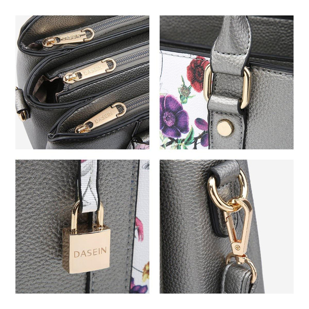 Two-Tone Padlock Satchel with Matching Wristlet - Dasein Bags