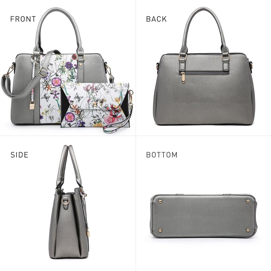 Two-Tone Padlock Satchel with Matching Wristlet - Dasein Bags