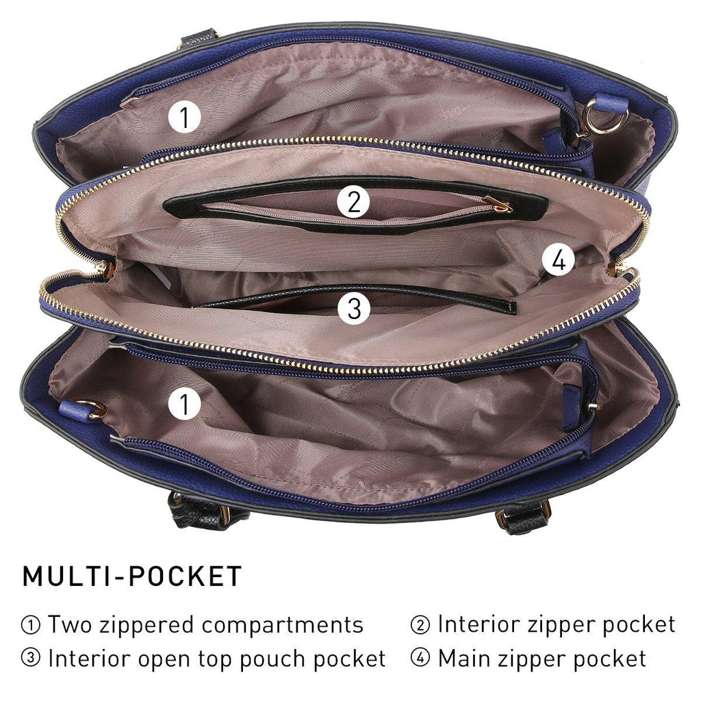 Padlock Two-Tone Satchel with Matching Wristlet - Dasein Bags