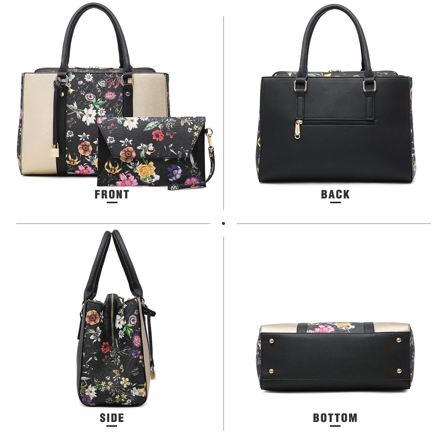 Padlock Two-Tone Satchel with Matching Wristlet-Handbags & Purses-Dasein Bags