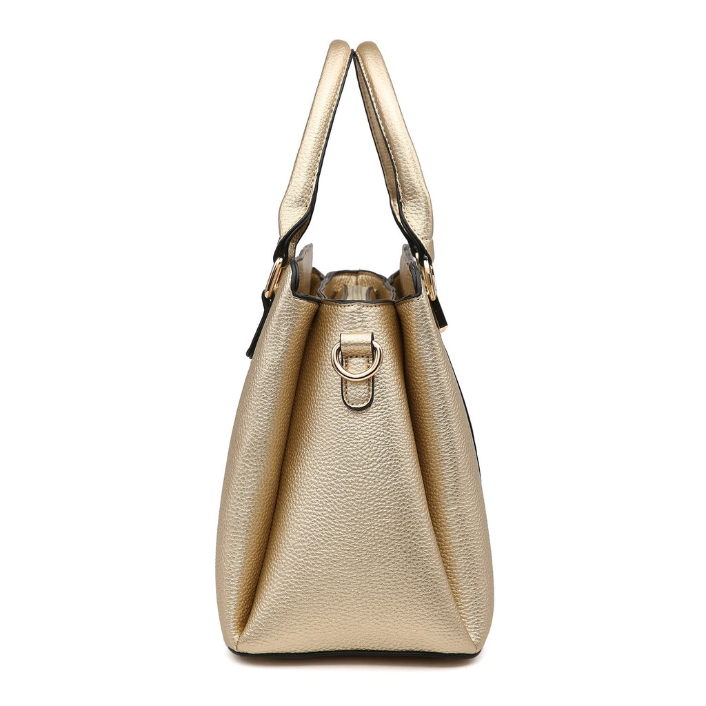 Two-Tone Satchel with Matching Wallet-Handbags & Purses-Dasein Bags