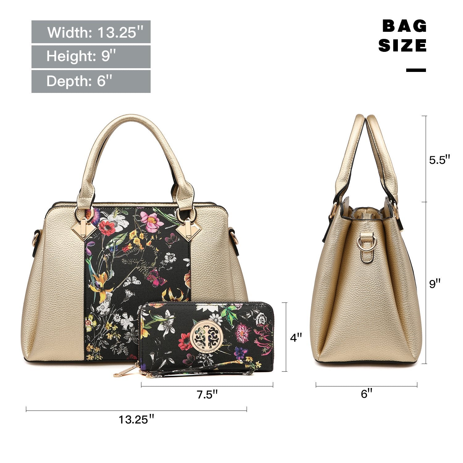 Two-Tone Satchel with Matching Wallet-Handbags & Purses-Dasein Bags