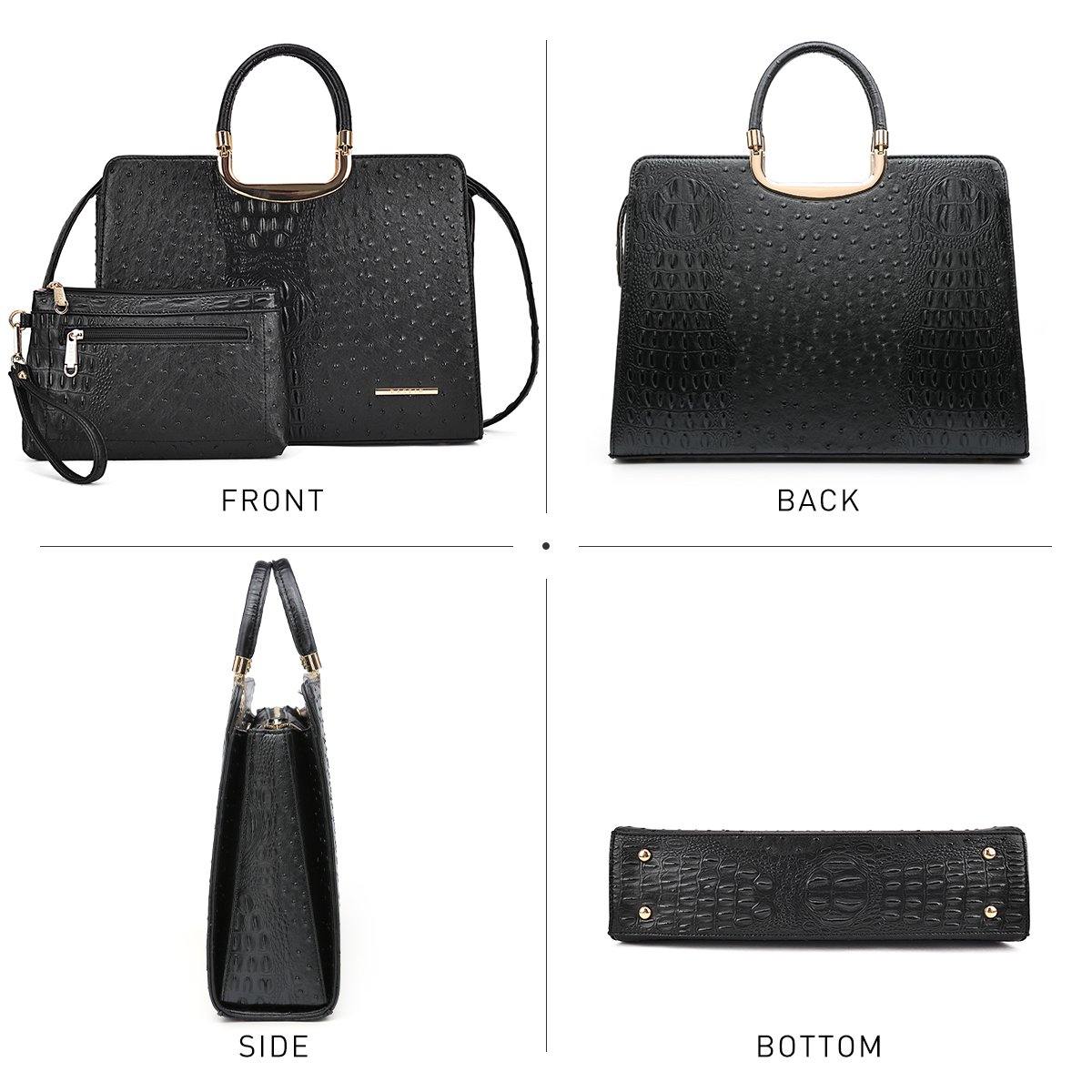 Embossed Pattern Top Handle Handbag with Matching Wallet - Dasein Bags