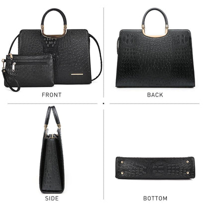 Embossed Pattern Top Handle Handbag with Matching Wallet - Dasein Bags