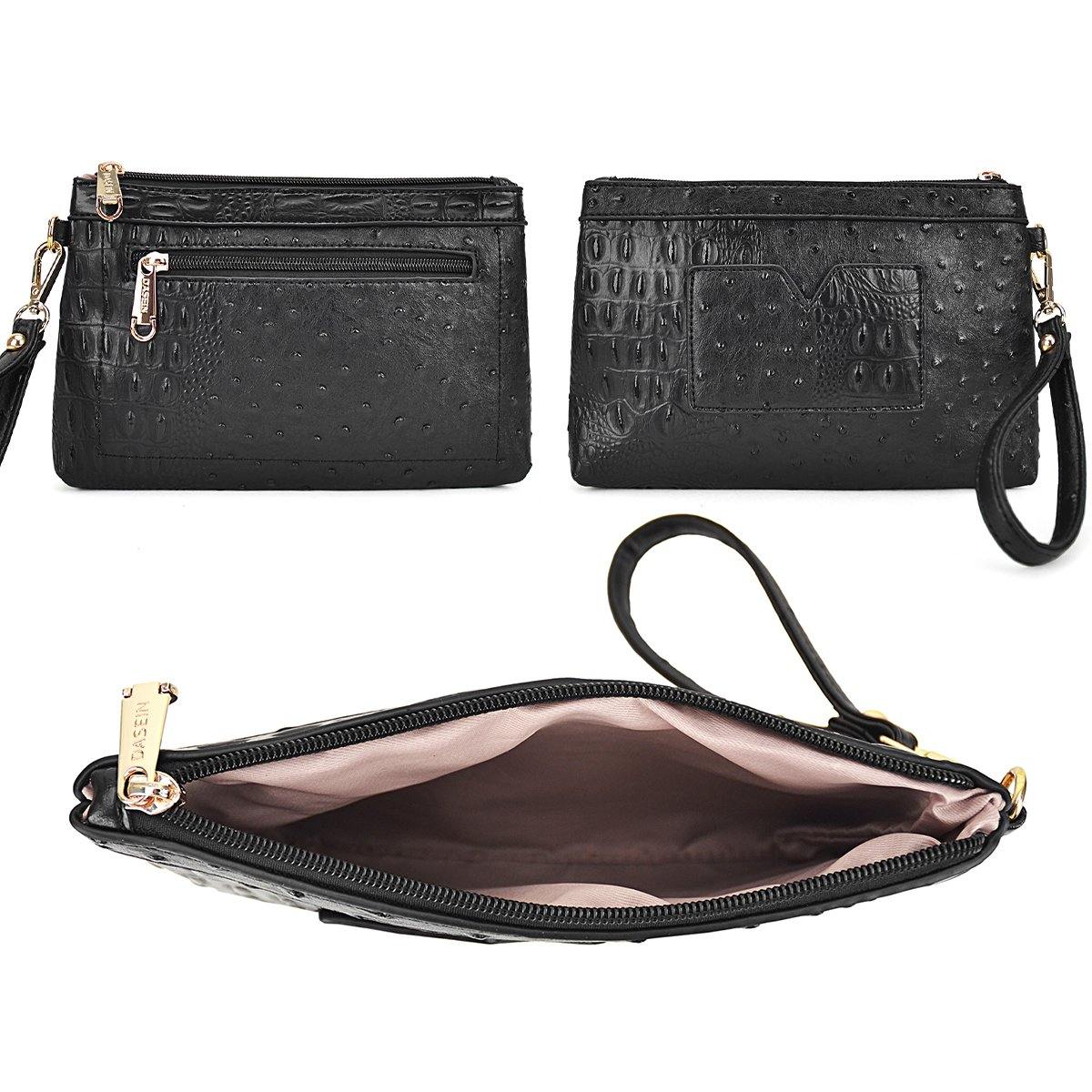 Embossed Pattern Top Handle Handbag with Matching Wallet - Dasein Bags