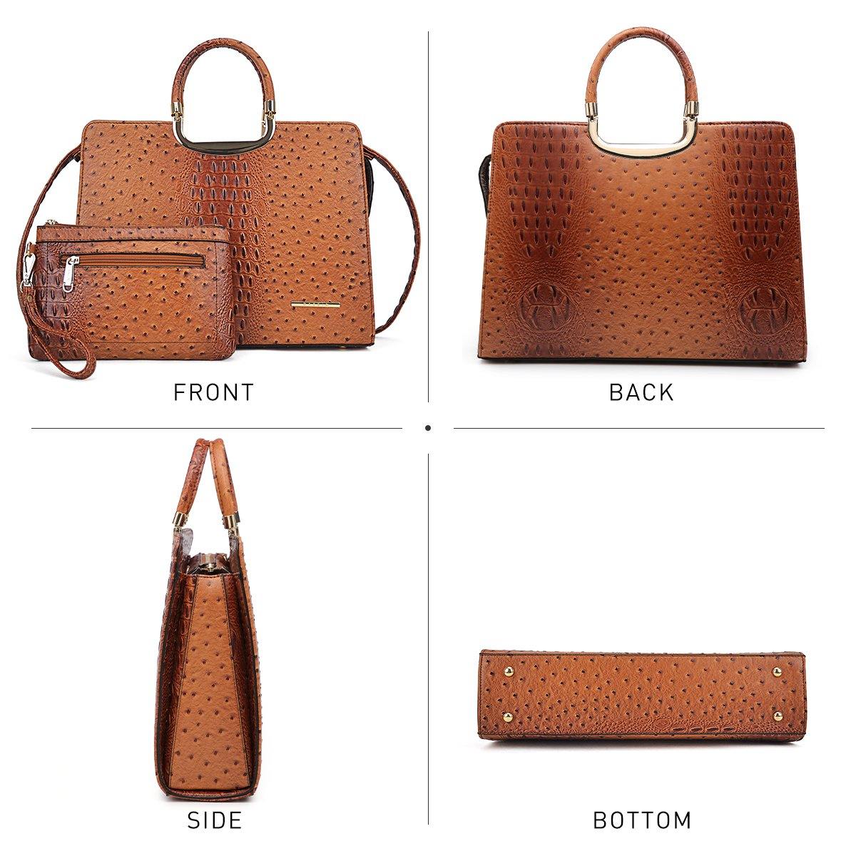 Embossed Pattern Top Handle Handbag with Matching Wallet - Dasein Bags